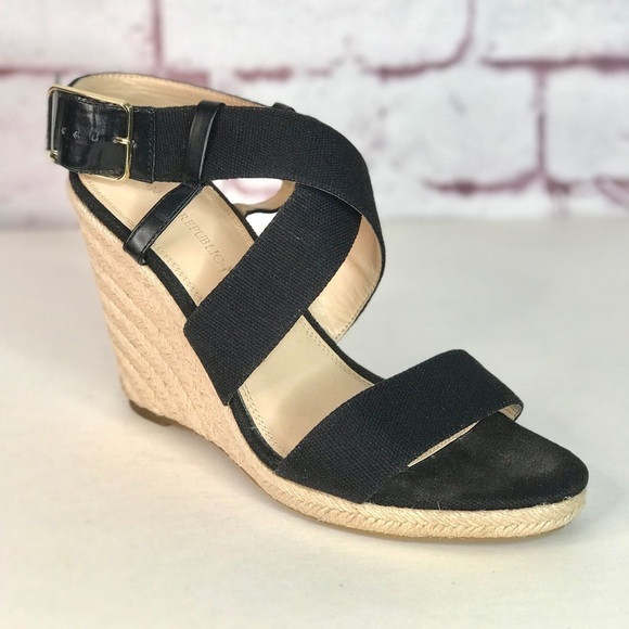 BANANA REPUBLIC TECLA Black Canvas Sz 9 Espadrille Wedge Crossover Ankle Strap - Picture 9 of 16
